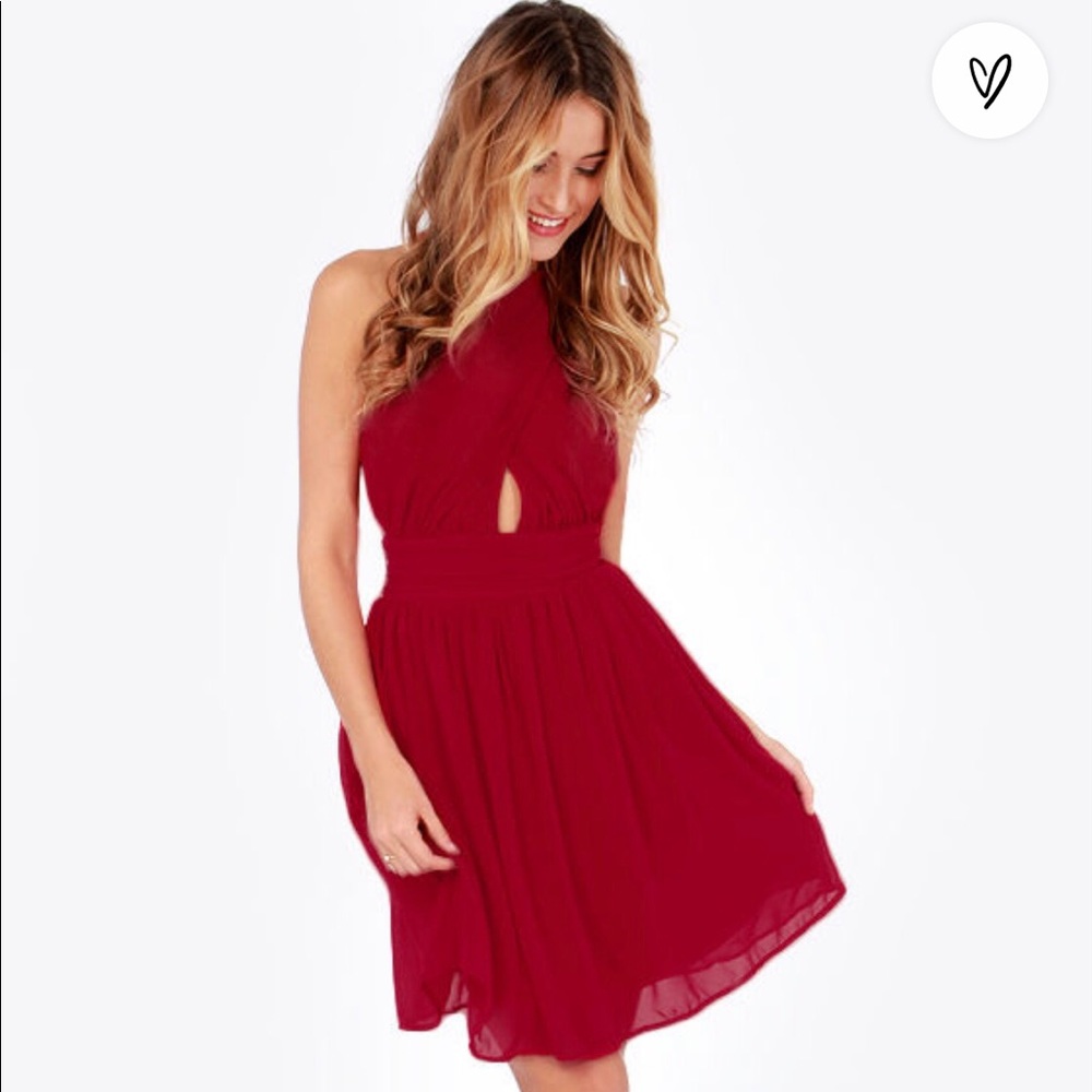 LULUS This Twist, This Twist Wine Red Halter Dress